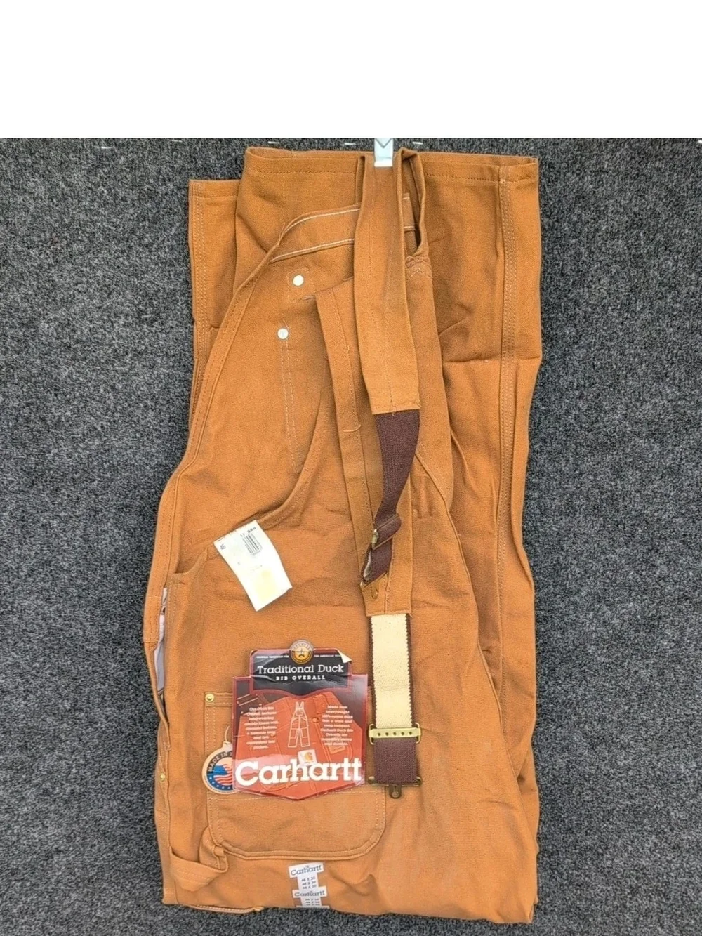 Vintage Carhartt Duck Bibs 46x30 Brown Double Knee Unlined Work Overalls R01 USA